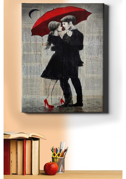 Sayılarla Boyama Seti Kasnaklı Aşk ve Kırmızı Şemsiye 3 70 x 90 cm