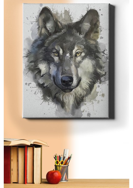 Sayılarla Boyama Seti Çerçeveli Kasnaklı Gri Kurt 60 x 75 cm