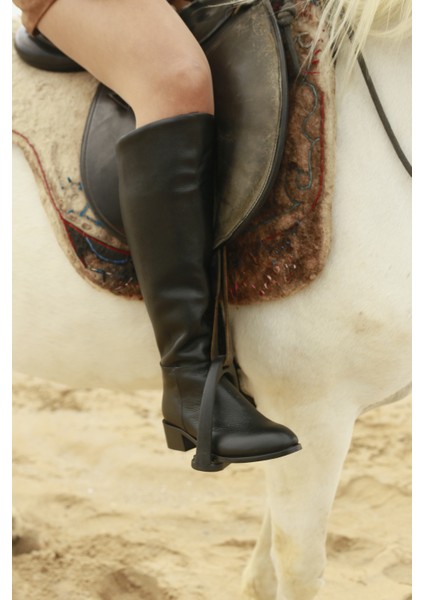 Rodeo Siyah Gerçek Deri Simetrik Kesim Floter Çizme fırsatları