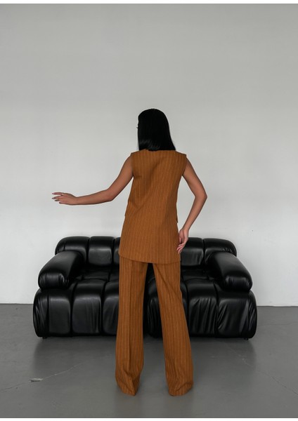 Kadın Şal Yaka Düğmeli Kruvaze Kapamalı Çizgili Yelek fiyatları