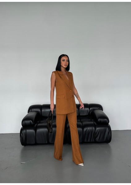 Kadın Şal Yaka Düğmeli Kruvaze Kapamalı Çizgili Yelek fırsatları