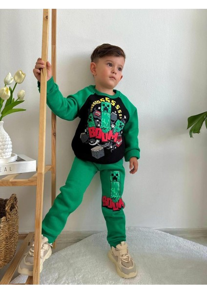 Erkek Çocuk Minecraft Modelli 3iplik Şardonlu Eşofman Takımı