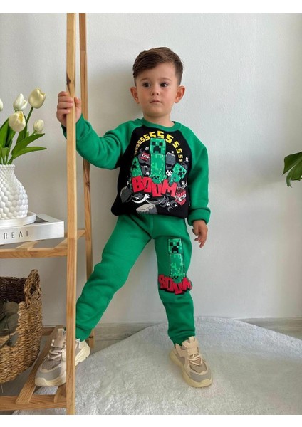 Erkek Çocuk Minecraft Modelli 3iplik Şardonlu Eşofman Takımı modelleri