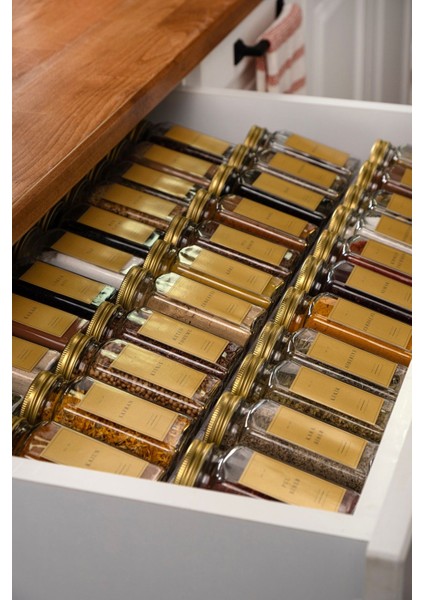 36'lı Cam Baharatlık Seti Kapaklı Etiketli Baharatlık Takımı Fırça Huni Hediyeli