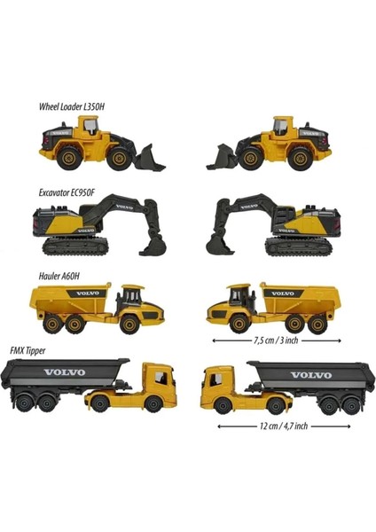 Majorette Volvo Construction 4\'lü Koleksiyon Minik Kamyon Kepçe Paketi