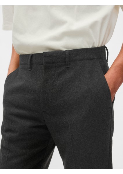 Erkek Siyah Yün Karışımlı Straight Fit Pantolon