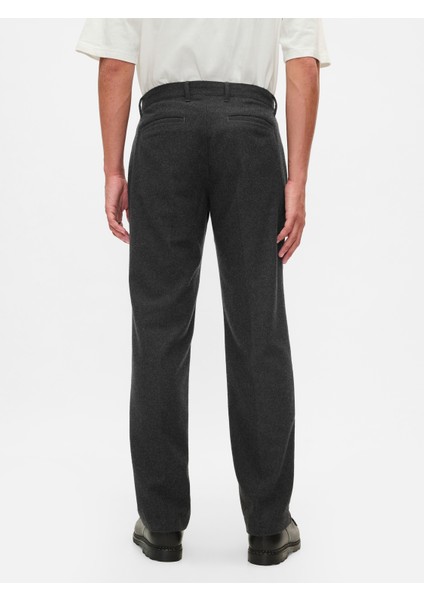 Erkek Siyah Yün Karışımlı Straight Fit Pantolon