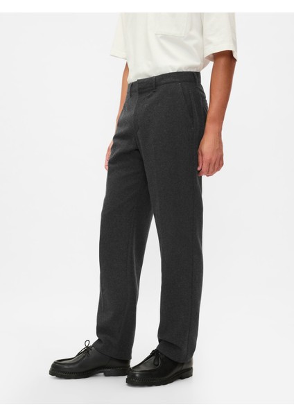 Erkek Siyah Yün Karışımlı Straight Fit Pantolon