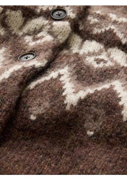 Kadın Kahverengi Fair Isle Desenli Crop Hırka modelleri