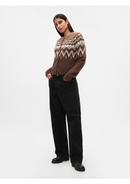 Kadın Kahverengi Fair Isle Desenli Crop Hırka fırsatları