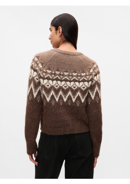 Kadın Kahverengi Fair Isle Desenli Crop Hırka indirimleri