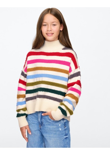 Kız Çocuk Çok Renkli Cashsoft Oversize Mockneck Kazak