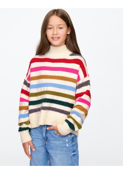 Kız Çocuk Çok Renkli CashSoft Oversize Mockneck Kazak