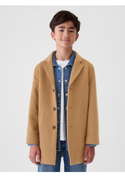 Erkek Çocuk Kahverengi Uzun Kaban Fonksiyonel Tasarım ile 2024 Sonbahar Kış Sezonu