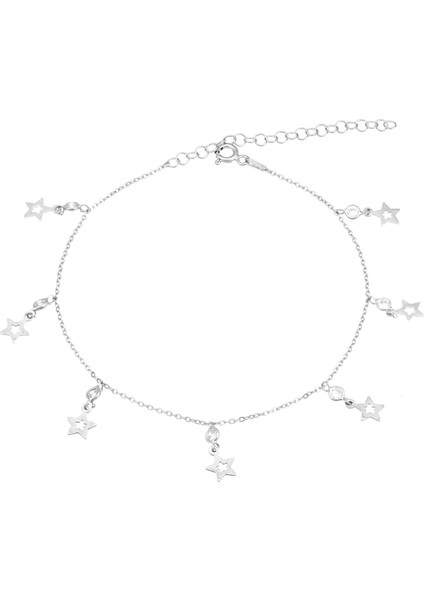 Yıldızlı Model Zirkon Taşlı Sallantılı Gümüş Kadın Ayak Halhal