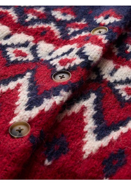 Kadın Bordo Fair Isle Desenli Crop Hırka modelleri