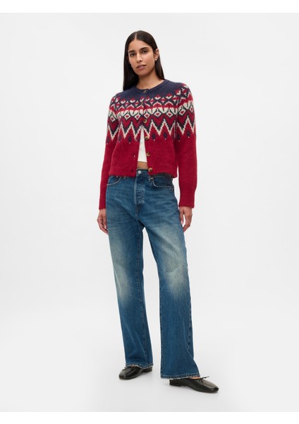 Kadın Bordo Fair Isle Desenli Crop Hırka fırsatları