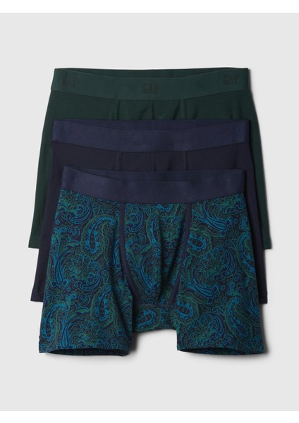 Erkek Koyu Yeşil 5" 3'lü Boxer Seti