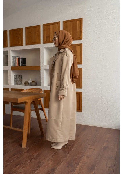 6632-REGLAN Kollu Süs Pileli Lens Ceket Bej