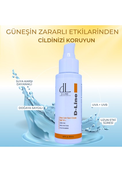 D Line Yüz Güneş Koruma Kremi, Spf 50, Arbutin ve Niacinamide, Cildinizi Güneşe Karşı Koruyun