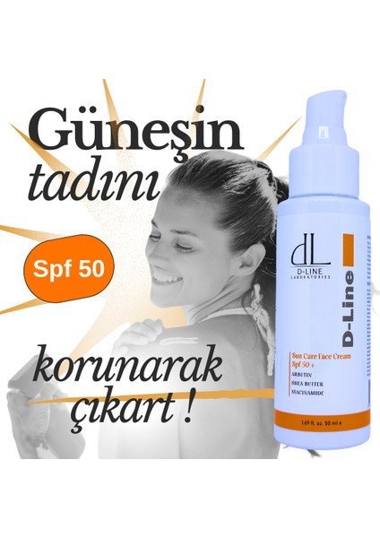 D Line Yüz Güneş Koruma Kremi, Spf 50, Arbutin ve Niacinamide, Cildinizi Güneşe Karşı Koruyun