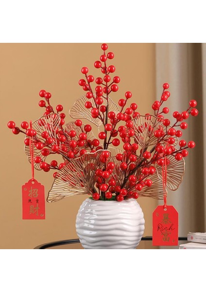Yapay Çiçek Kokina Uzun Dal 63 cm Yılbaşı Çiçeği Red Berry