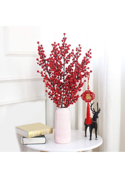 Yapay Çiçek Kokina Uzun Dal 63 cm Yılbaşı Çiçeği Red Berry