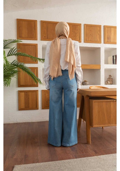 1152- Denim Bol Paça Pantolon Mavi fiyatları