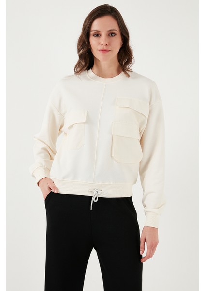 Pamuk Karışımlı Regular Fit Bisiklet Yaka Cepli Sweat Bayan Sweat 24K0102K1