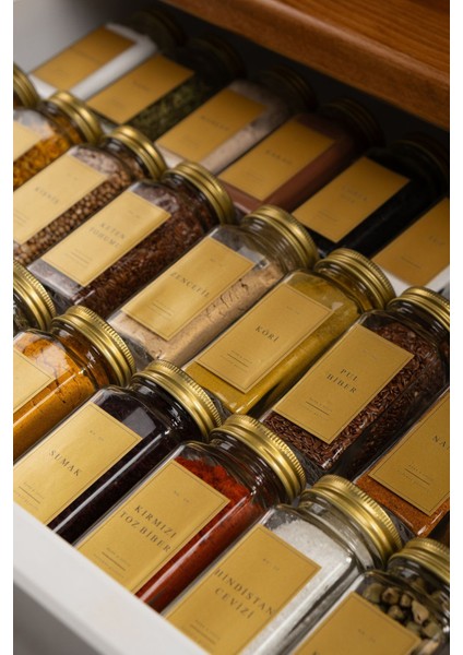 36'lı Cam Baharatlık Seti Gold Kapaklı Etiketli Baharatlık Takımı indirimleri