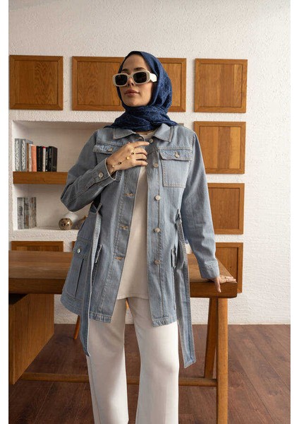 Kuşaklı Kısa Ceket Denim Kumaş Kadınlar İçin Mavi Renk fiyatları