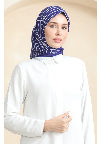 Soft Pamuk Eşarp 19089-04 Lacivert Krem