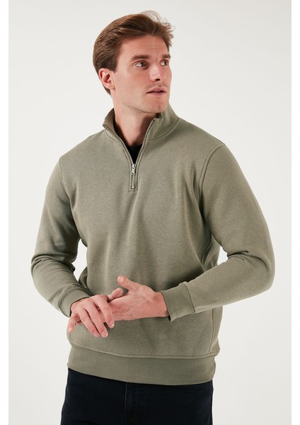 Pamuklu Regular Fit Yarım Fermuarlı Dik Yaka Sweat Erkek Sweat 59052592