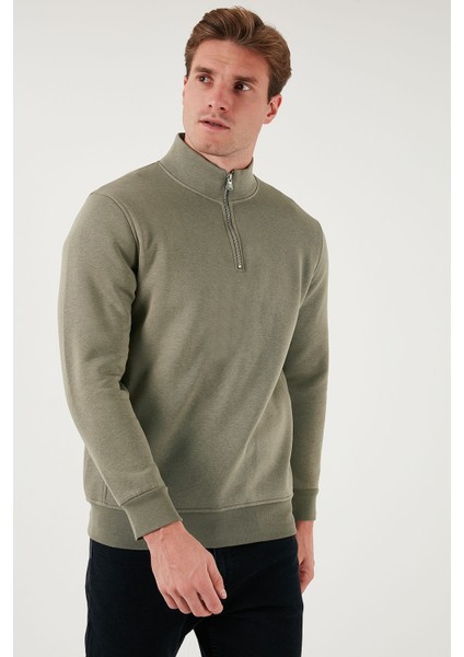 Pamuklu Regular Fit Yarım Fermuarlı Dik Yaka Sweat Erkek Sweat 59052592 modelleri