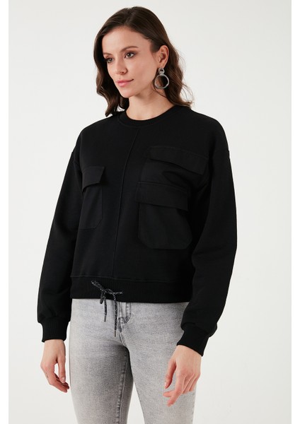 Pamuk Karışımlı Regular Fit Bisiklet Yaka Cepli Sweat Bayan Sweat 24K0102K1
