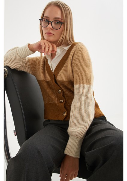 Regular Fit V Yaka Düğmeli Hırka Bayan Hırka 24K0187K1