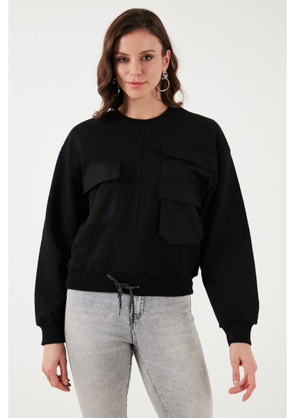Pamuk Karışımlı Regular Fit Bisiklet Yaka Cepli Sweat Bayan Sweat 24K0102K1 modelleri