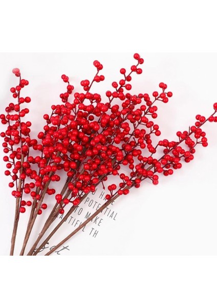 3 Adet Yapay Çiçek Kokina Uzun Dal 63 cm Yılbaşı Çiçeği Red Berry