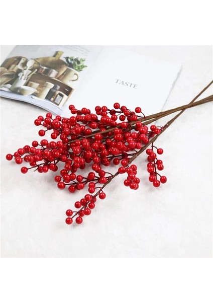3 Adet Yapay Çiçek Kokina Uzun Dal 63 cm Yılbaşı Çiçeği Red Berry