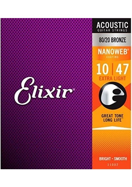 Elixir 11002 Nanoweb Akustik Gitar Teli 010-047 Bronz