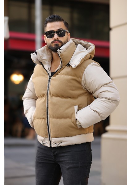 Erkek Kapüşonlu Kaşe Mont