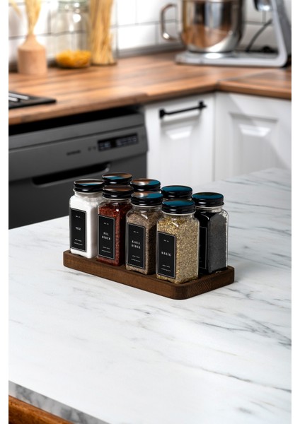 8'li Ahşap Standlı Cam Baharatlık Seti Kapaklı Etiketli Baharatlık Takımı fiyatları