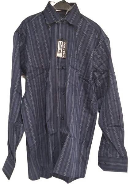 Toptan Uzun Kollu S Beden Cepli Lacivert Çizgili Erkek Gömlek