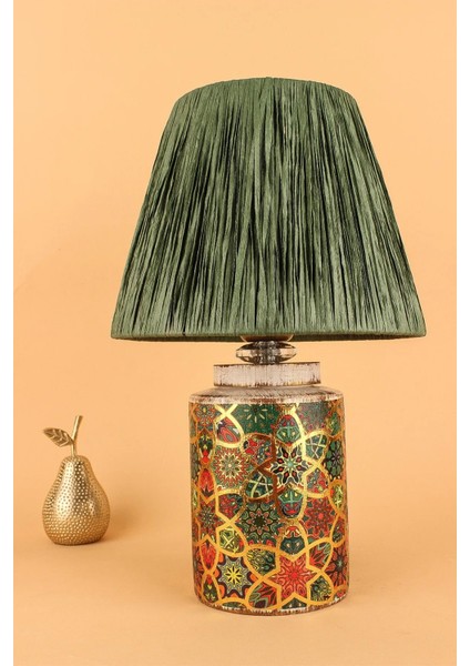 Timide Desenli Handmade Seramik Abajur Yeşil