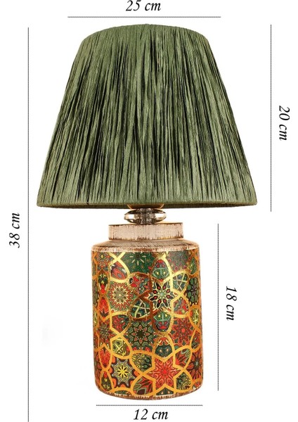 Timide Desenli Handmade Seramik Abajur Yeşil