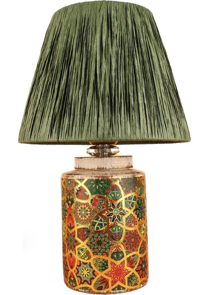 Timide Desenli Handmade Seramik Abajur Yeşil