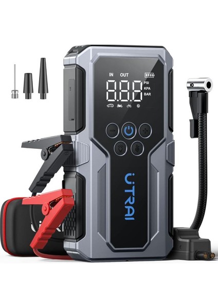 UTRAI Jstar JS9 15000mAh 1500A 4 in 1 Jump Starter + Lastik Şişirme Pompalı Taşınabilir Akü Takviye Kiti (JS-9)