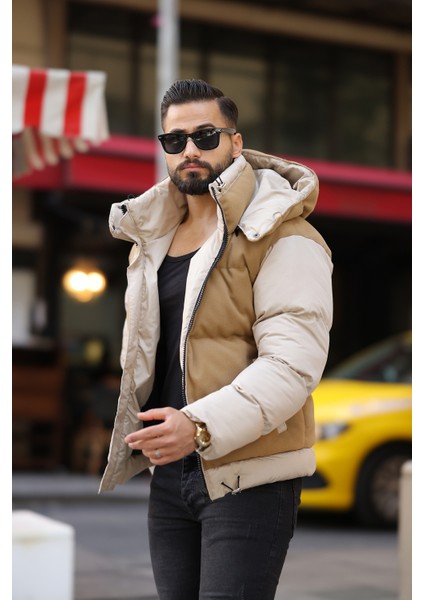 Erkek Kapüşonlu Kaşe Mont