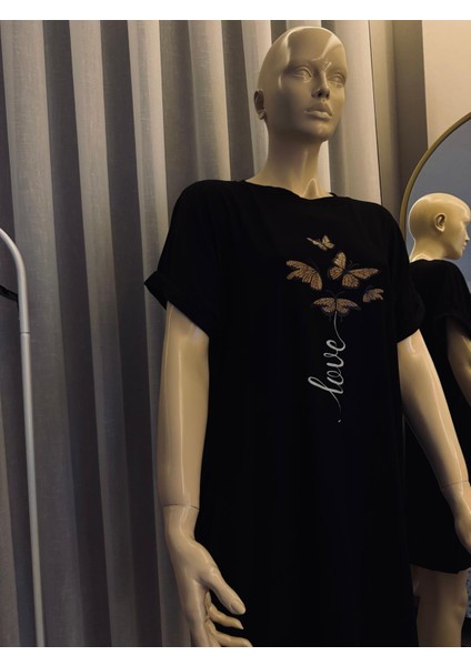 Kelebek Baskılı Crew Neck Elbise, Bahar ve Yaz Için Rahat Kısa Kollu Bol Kesim Elbise, Kadın Giyim fiyatları