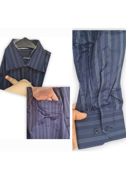 Toptan Uzun Kollu M Beden Cepli Lacivert Çizgili Erkek Gömlek modelleri